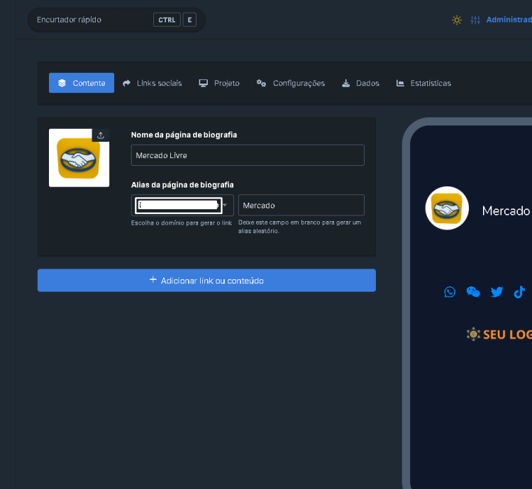 Sistema Encurtador De Links, Criador De Bio