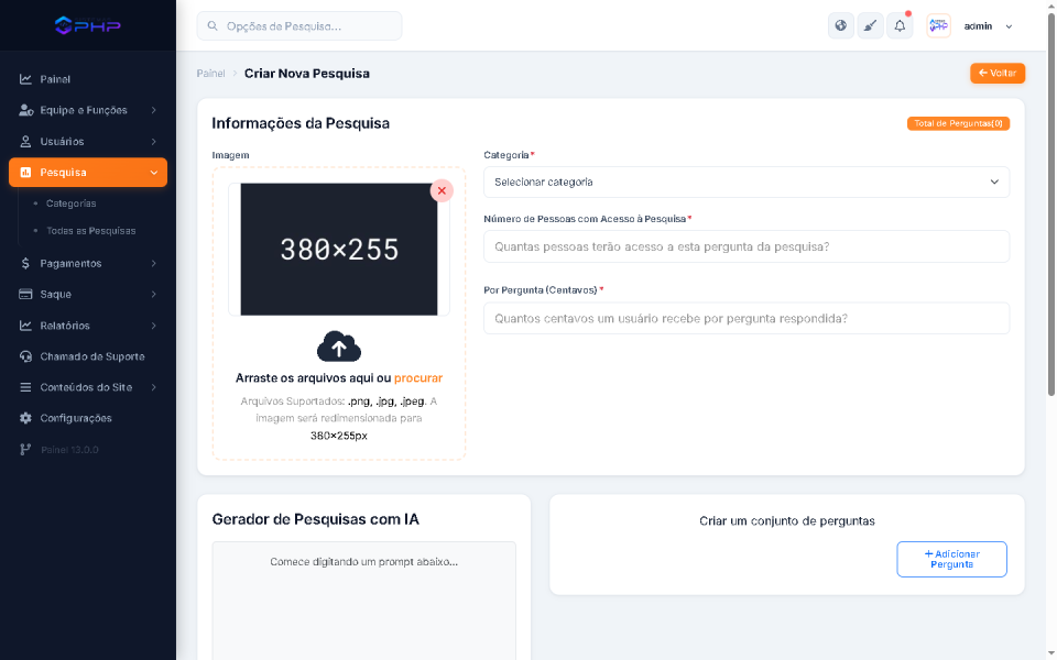 Sistema PHP Pesquisas com IA e Recompensas