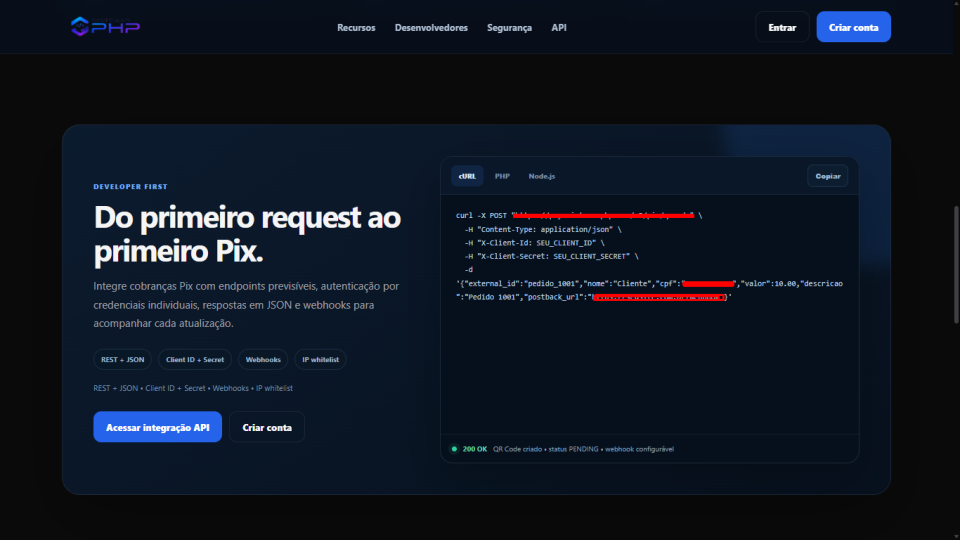 Gateway de Pagamentos Pix PHP + Código-Fonte Completo