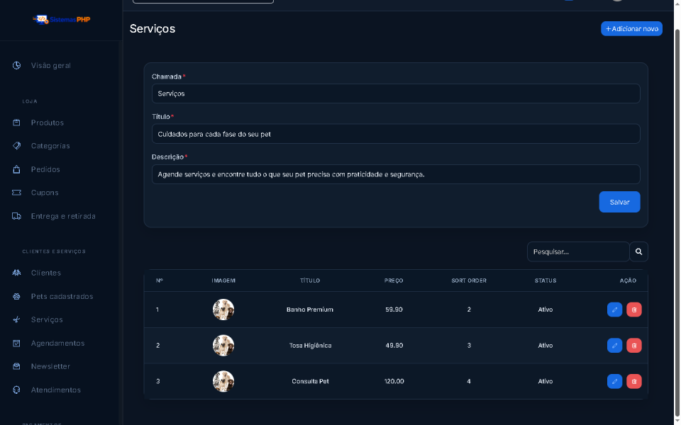 Sistema PetShop PHP Completo e Responsivo
