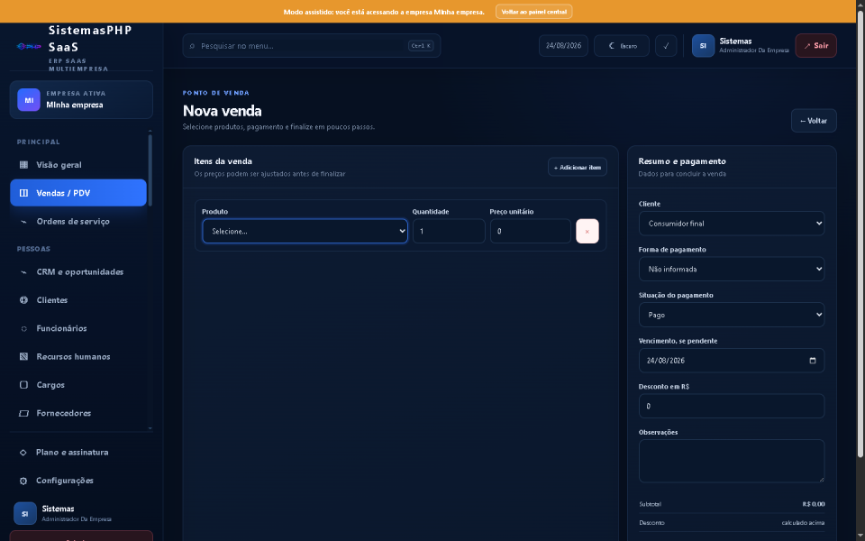 Sistema ERP SaaS Multiempresa PHP com CRM e Assinaturas