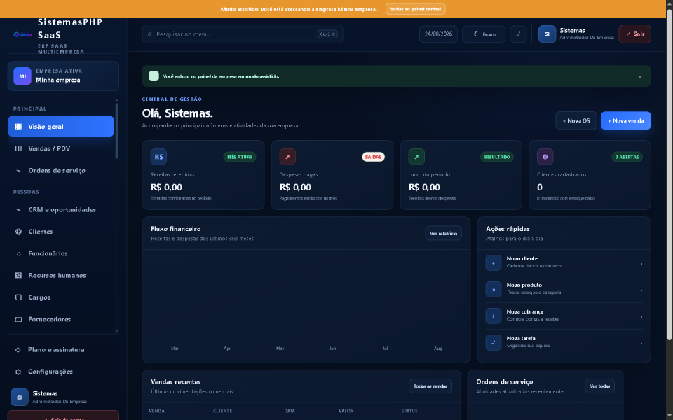 Sistema ERP SaaS Multiempresa PHP com CRM e Assinaturas