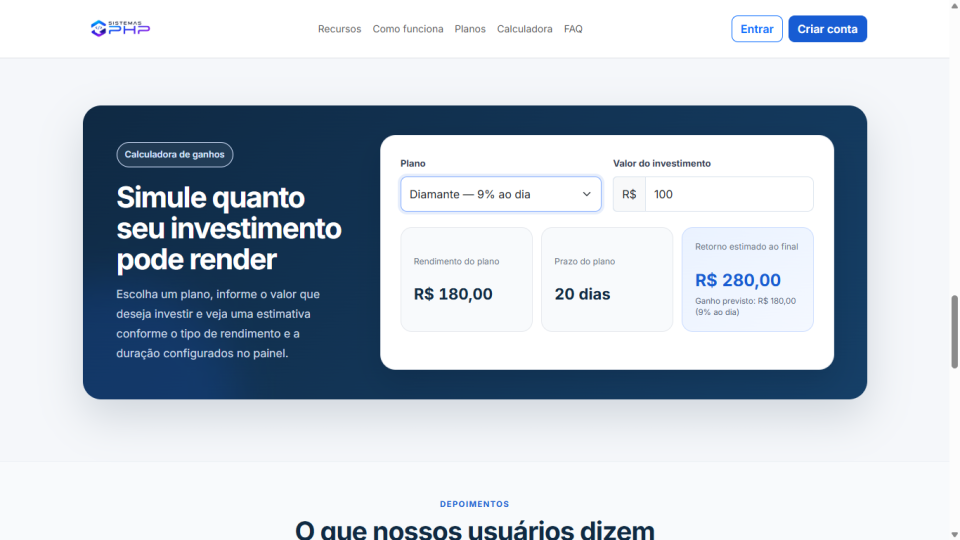 Sistema De Investimentos Php
