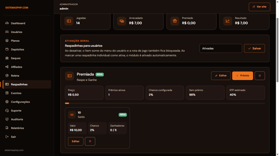 SISTEMA  DE INVESTIMENTOS COM RASPADINHA E ROLETA